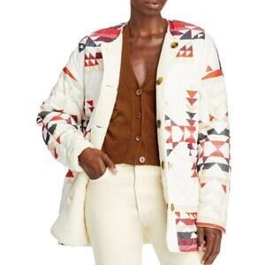 NEW Aqua x Pendleton Geometric Western Quilted Sherpa Reversible Jacket in Ivory
